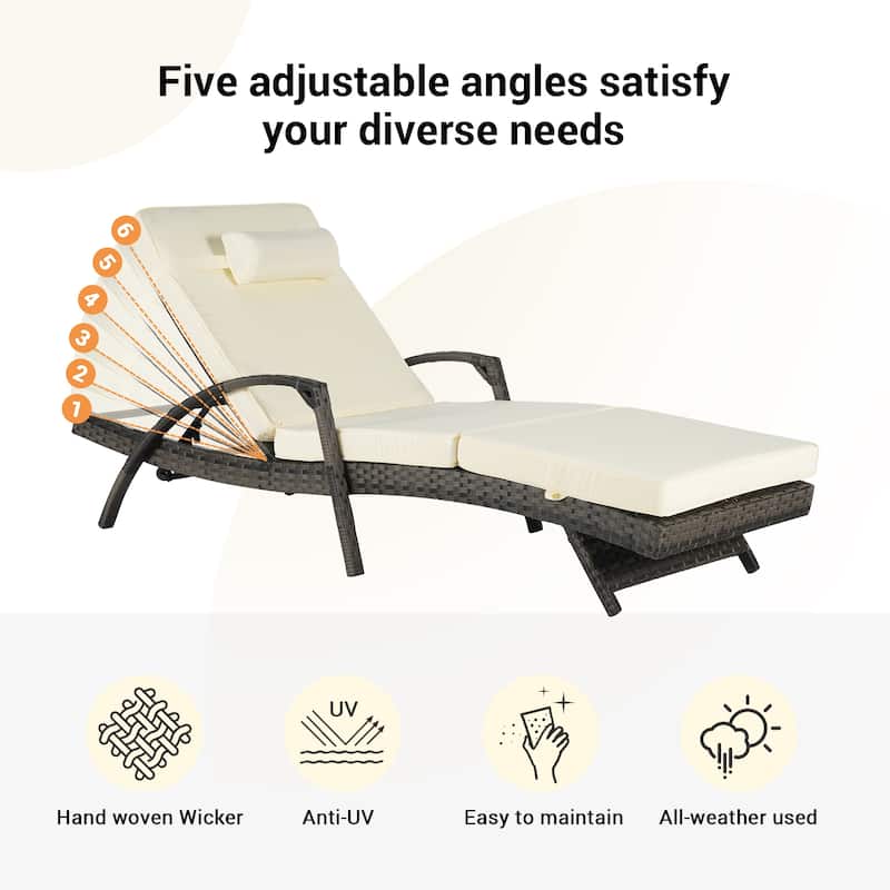 Outdoor Wicker Reclining Lounge Chairs Set of 2 with Cushions – Adjustable, Lawn Chairs for Patio, Poolside, and Garden