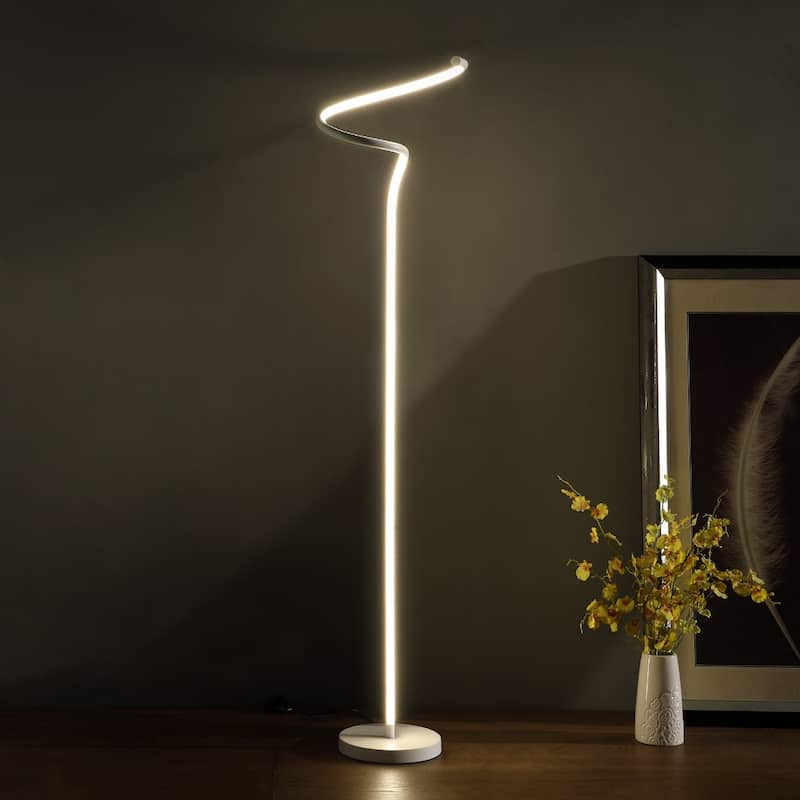 White Aluminum LED Floor Lamp with Integrated Bulb and Inline Switch - 11” x 11” x 50.75” (D x W x H)