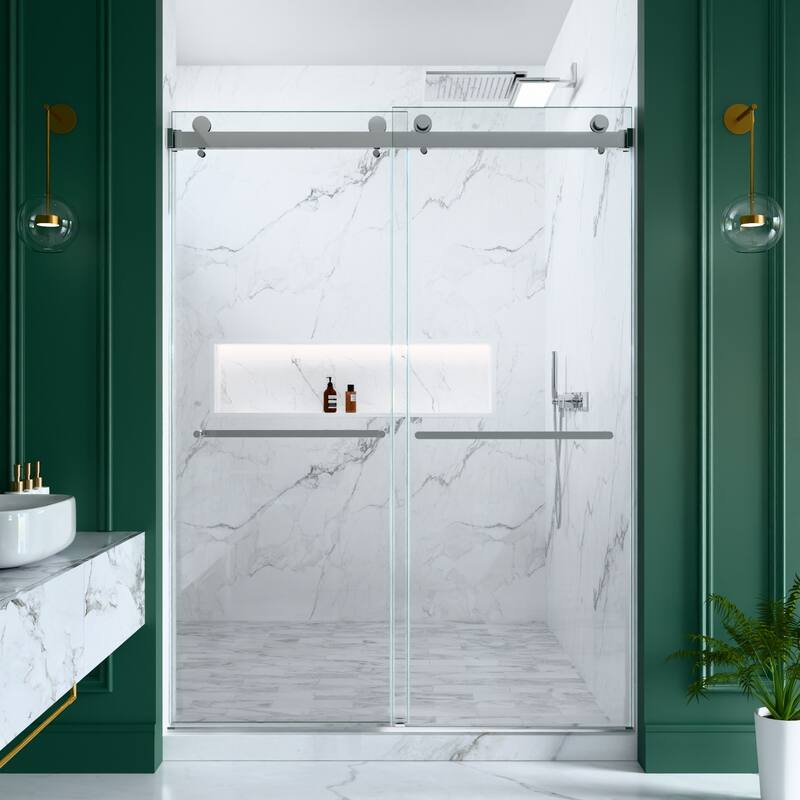 GDFStudio - Modern Minimalist Frameless Double Sliding Shower Door with 3/8" SGCC Tempered Glass & Stainless Steel Hardware