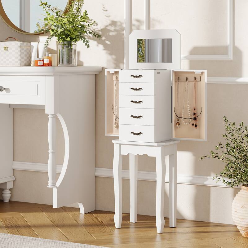 Gymax Jewelry Wood Cabinet Armoire Storage Box Chest St& Organizer