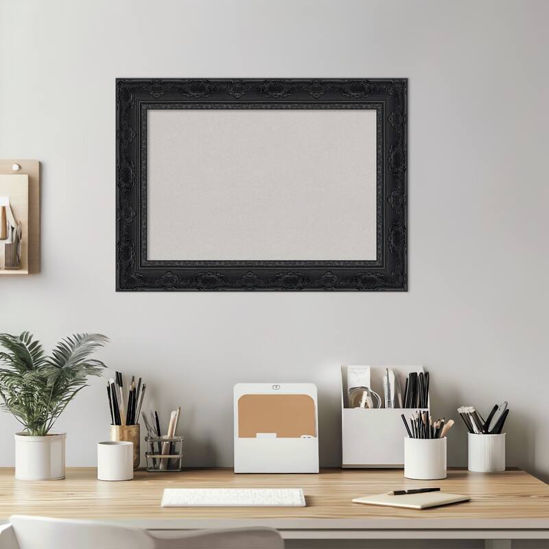 Filigree Gloss Black Framed Cork Board - Bulletin Board, Organization Board, Pin Board