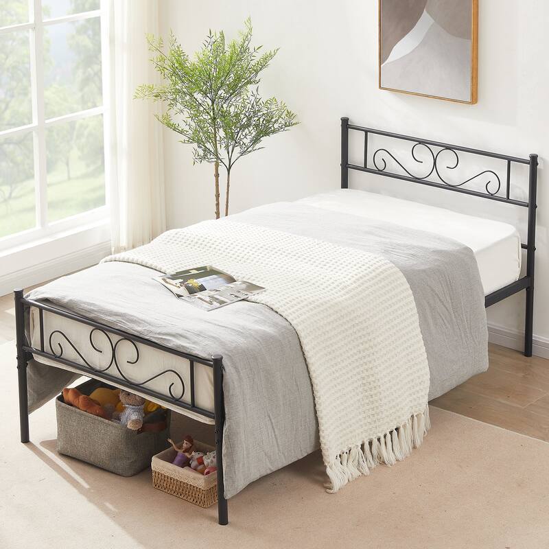 VECELO Kids Bed Frame Set of 2, Metal Bed Frame with Headboard, Twin Size Platform Bed
