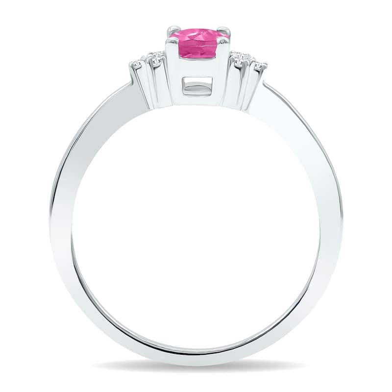 Women's Pink Topaz and Diamond Half Moon Ring in 10K White Gold