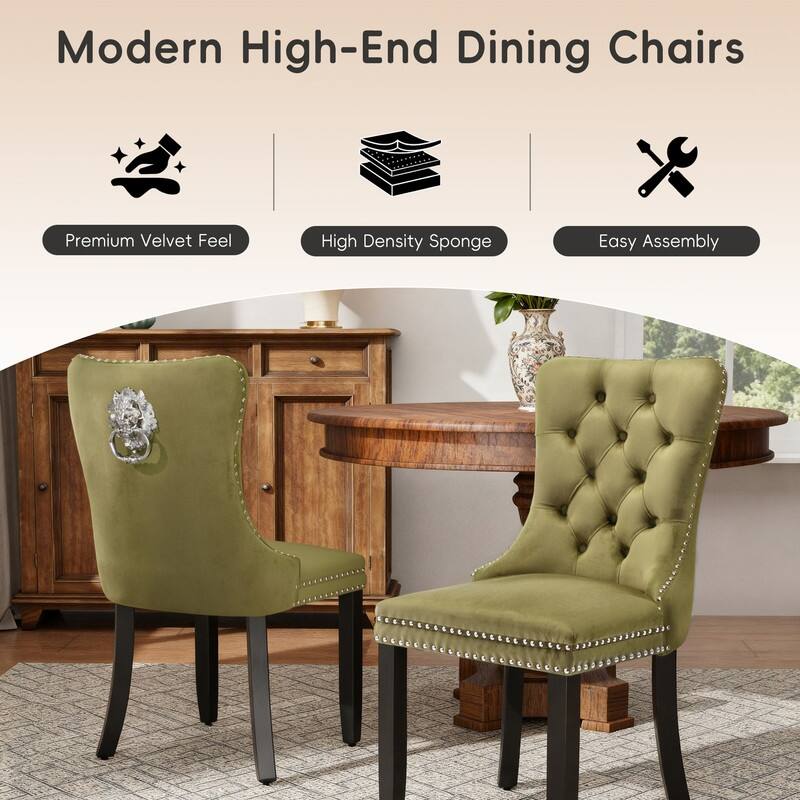 High-end Tufted Velvet Upholstered Nailhead Dining Chair Set of 4