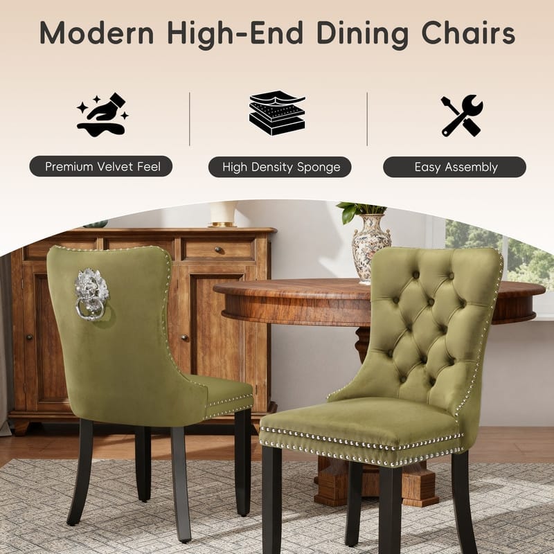 High-end Tufted Velvet Upholstered Nailhead Dining Chair Set of 6