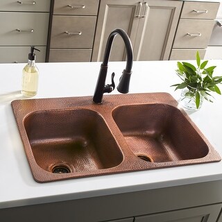 Sinkology Angelico Copper 33" Double Bowl Drop-In Kitchen Sink with 1 Hole