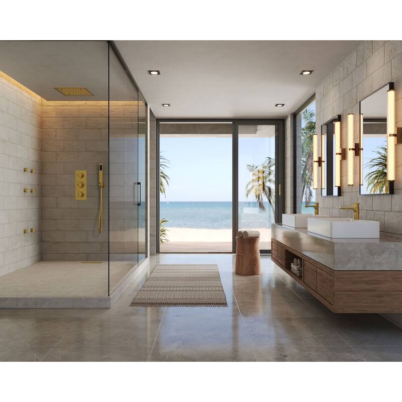 GRANDJOY 12" Ceiling-Mount Shower System with LED Rainfall Head, Handheld Spray and 6 Body Jets