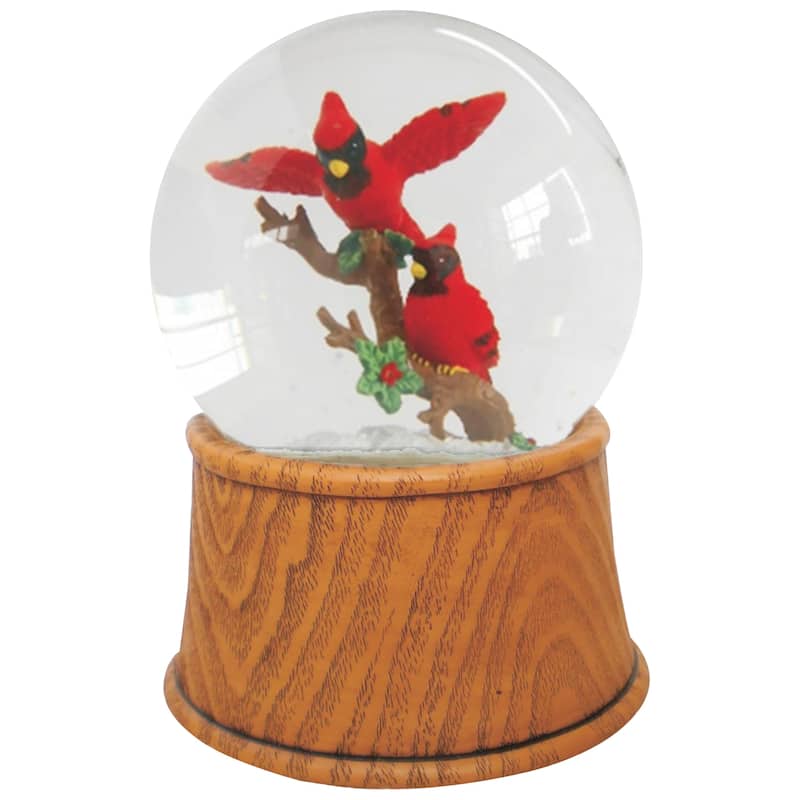 5.5" Pair of Cardinals on Branch Christmas Snow Globe