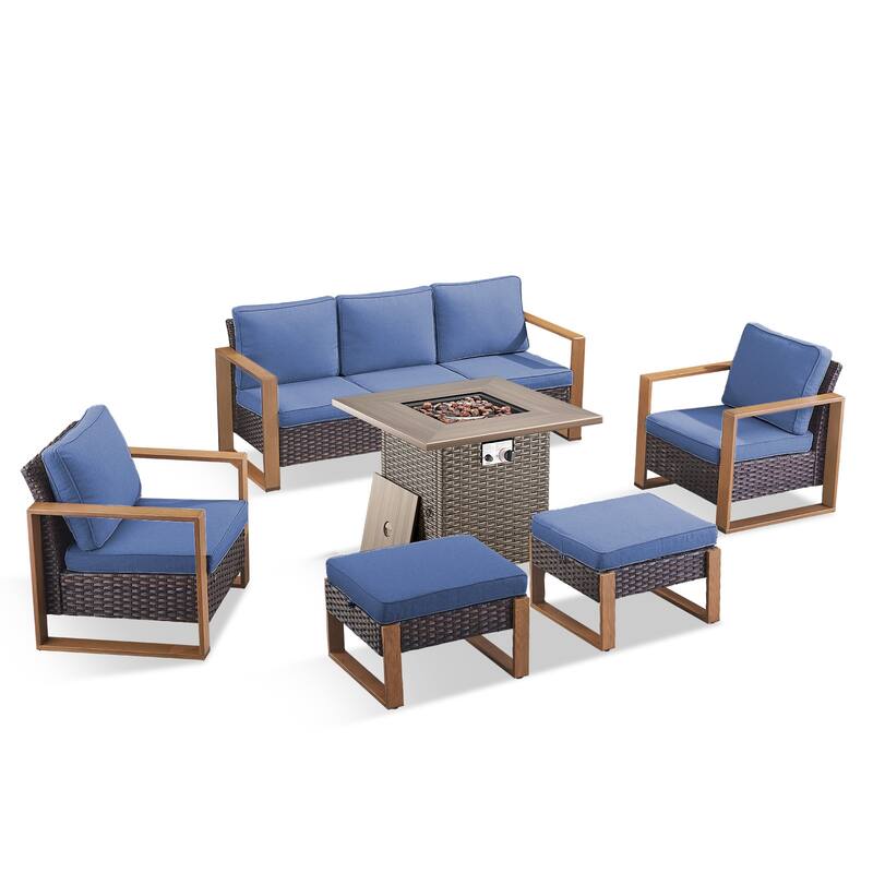 Pocassy 4/6/8PCS Sofa Swivel Chair with Fire Pit Table Set