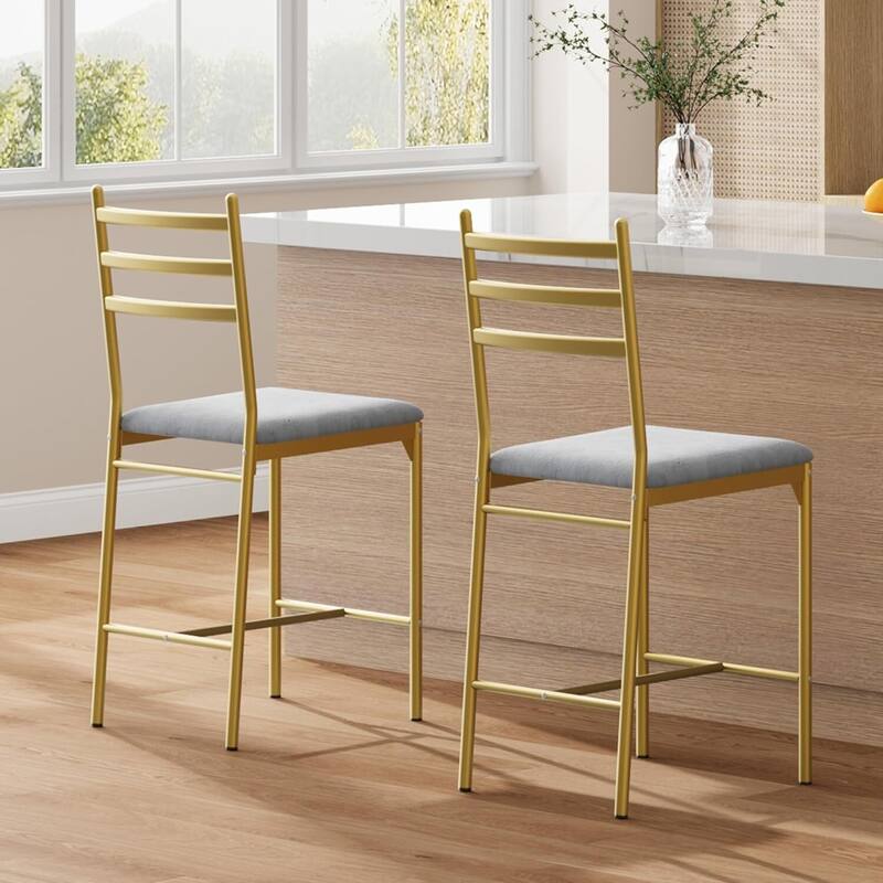 Faux Leather Upholstered 22 Inch Counter Height Barstools Set of 2 - Gold