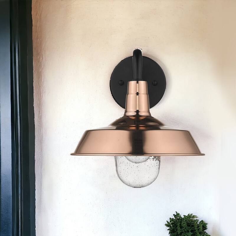 Decorative Shallow Plate Shape Wall Light for Small Spaces and Rooms - 12” x 10.25” x 10.50” - Shiny-Copper