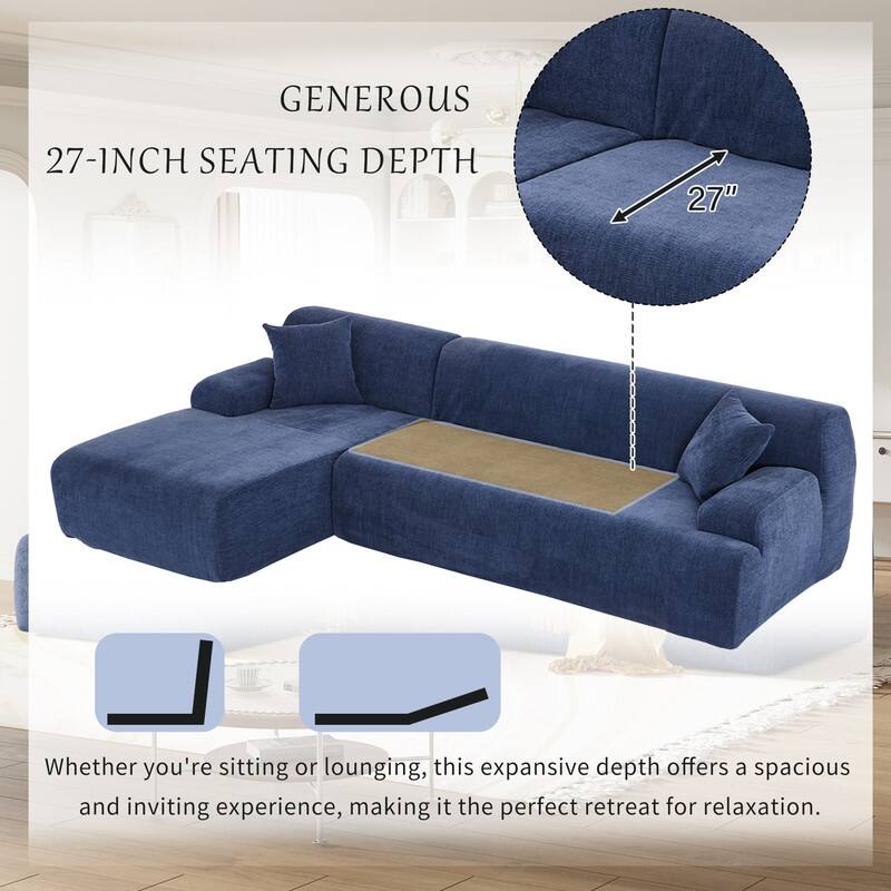 Blue Modern Simplified Large LShape Modular Sectional Sofa,2 Pcs
