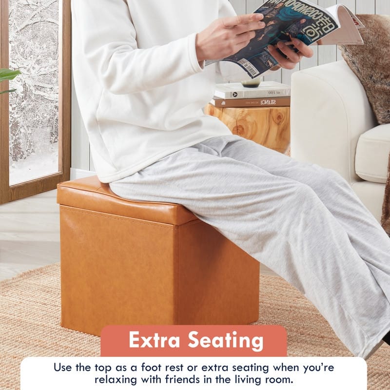 Foldable Tufted Square Storage Ottoman with Table Top Lid