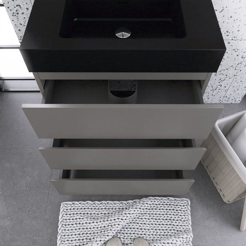 24"/30"/36" Freestanding Bathroom Vanity Set with Black Integrated Quartz Sand Sink
