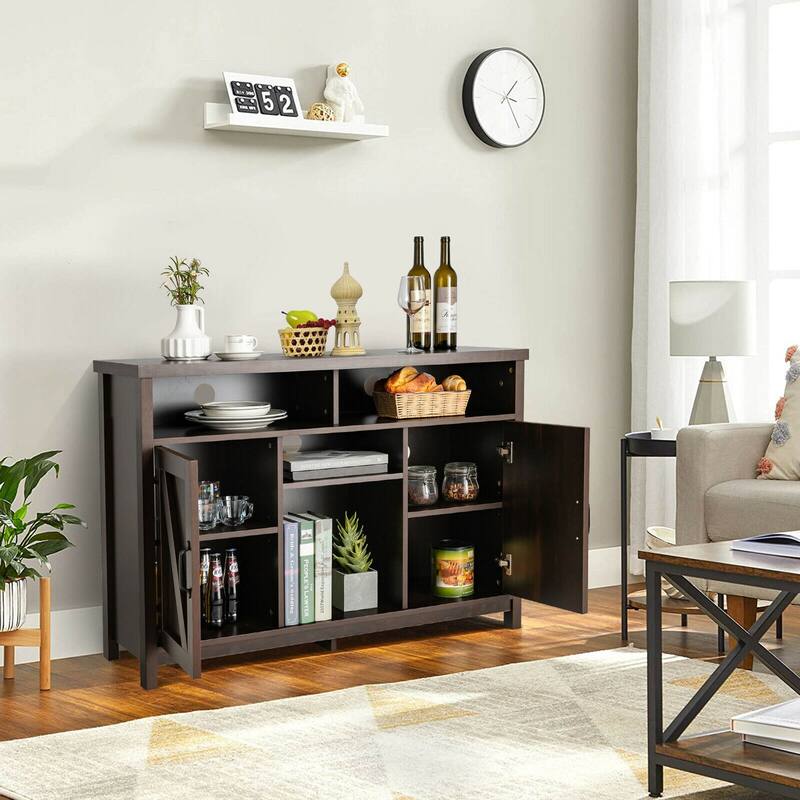 Gymax Buffet Storage Cabinet Farmhouse Sideboard w/9-Bottle Wine Rack