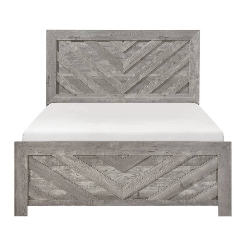 Queen Size Panel Bed with Gray Finish, Modern Rustic Design, Wooden Bedroom Furniture - Gray