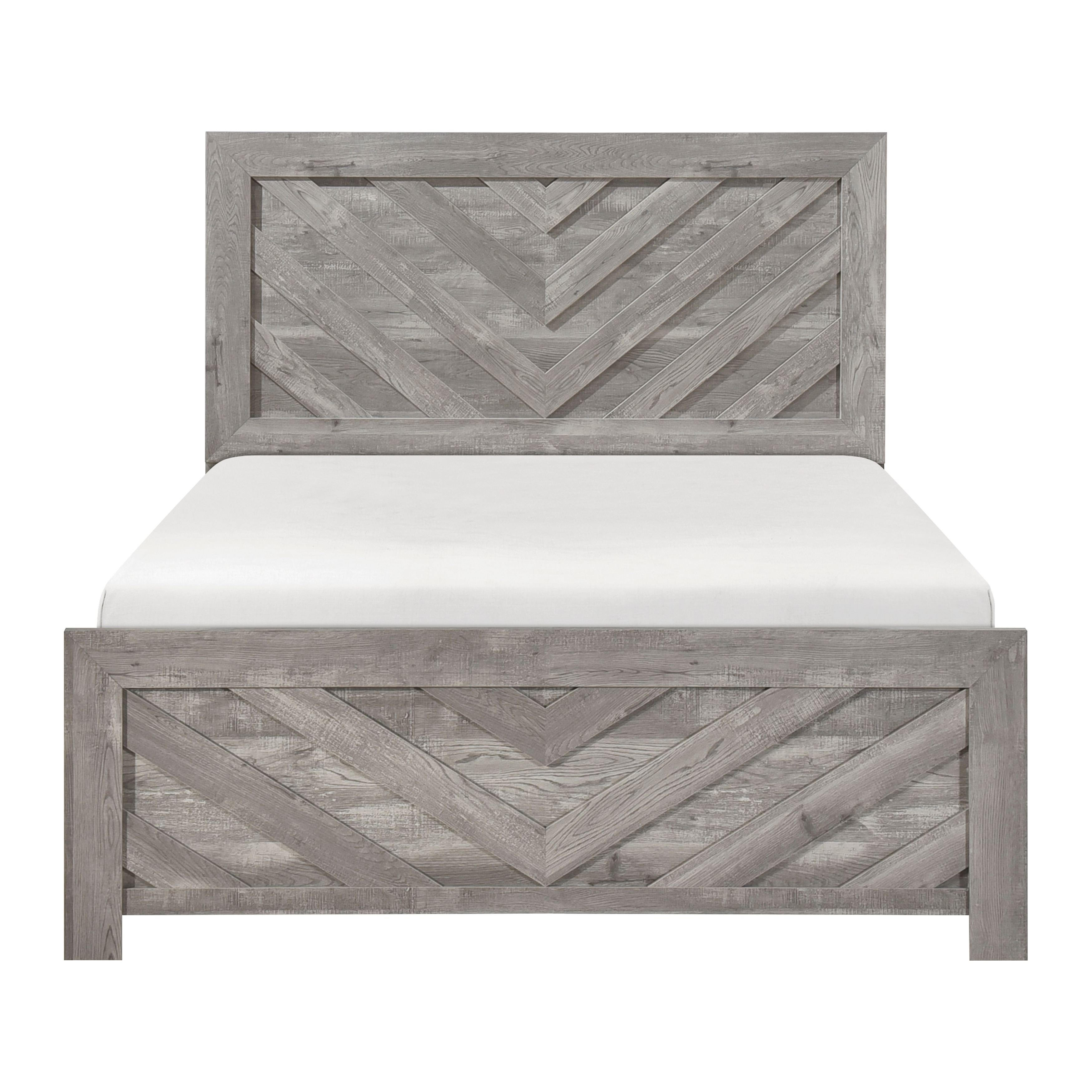 Queen Size Wood Panel Bed with V-Pattern Headboard and Contemporary Rustic Style