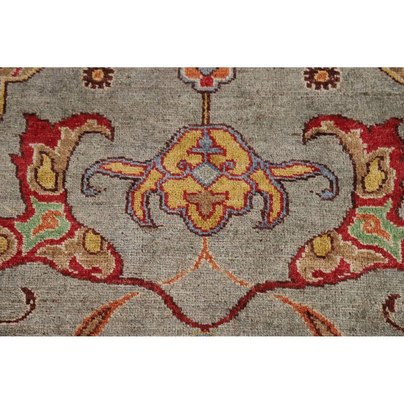 Vegetable Dye Ziegler Area Rug Handmade Green Floral Wool Carpet - 7'11" x 9'10"