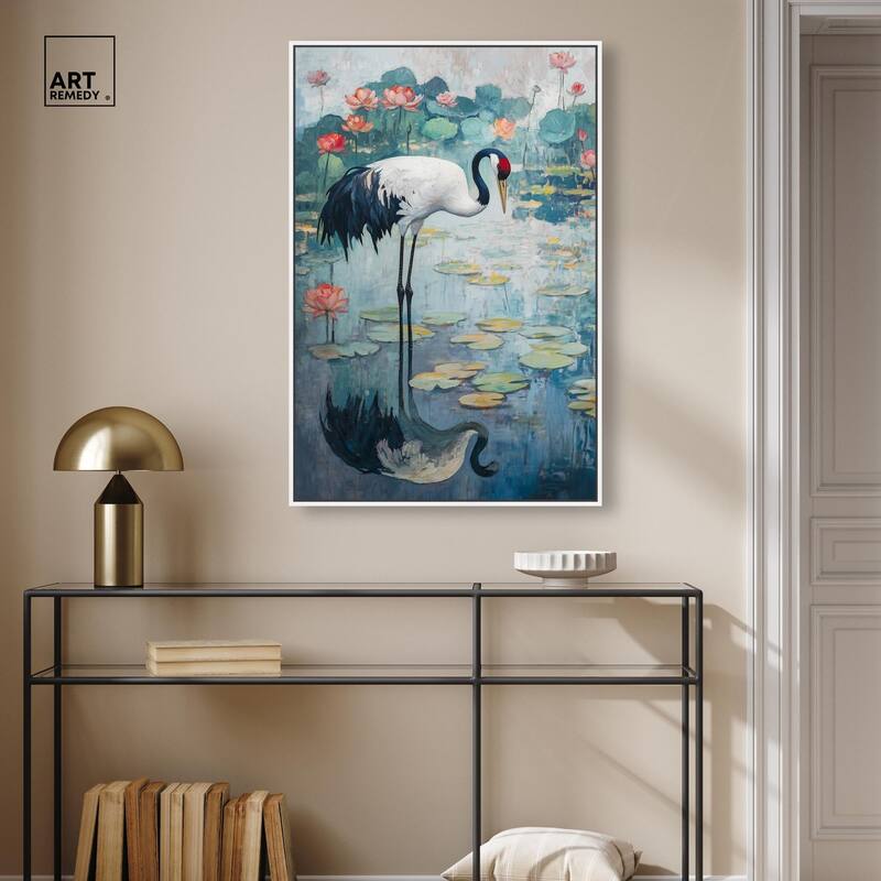 Crane in Lilies II Canvas by Art Remedy