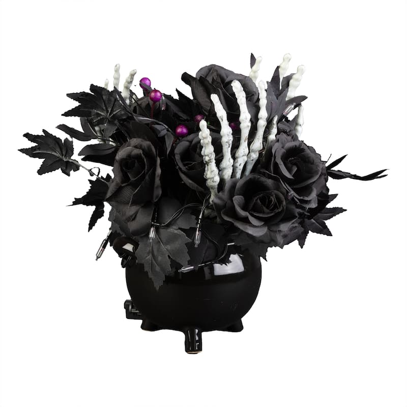 National Tree Company 19" Artificial Bad to the Bone Halloween Centerpiece, 30 Purple LED Lights - 19 in