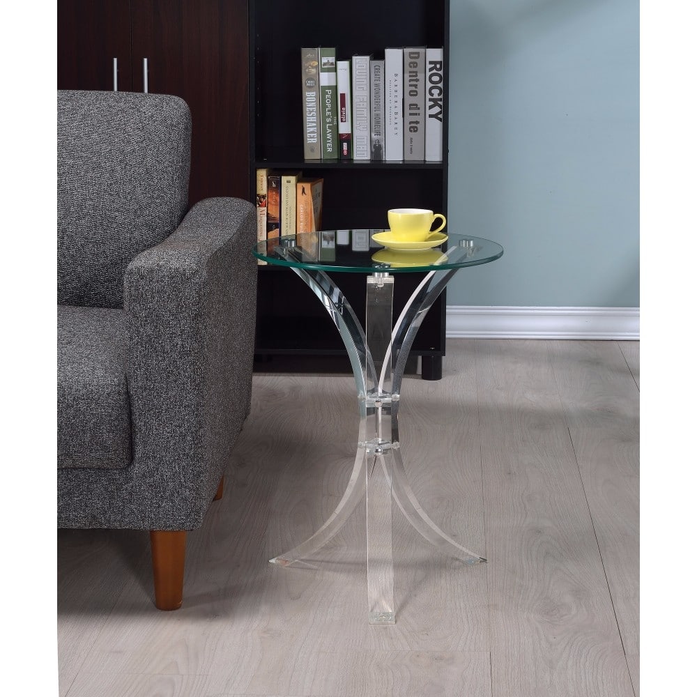 Contemporary Acrylic Accent Table With Glass Top, Clear - crean