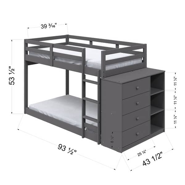 Solid Wood Twin over Twin Bunk Bed with Storage Cabinet & Ladder
