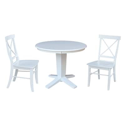 36 in Solid Wood Round Top Pedestal Dining Table with Dining Chairs in White