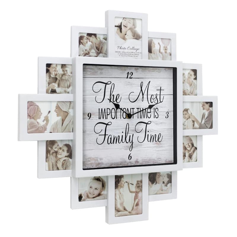 Shabby-Chic Family Time Picture Frame Collage Wall Clock - 20" x 20"
