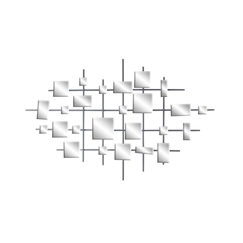 Black Metal Geometric Home Wall Decor with Square Mirrored Accents