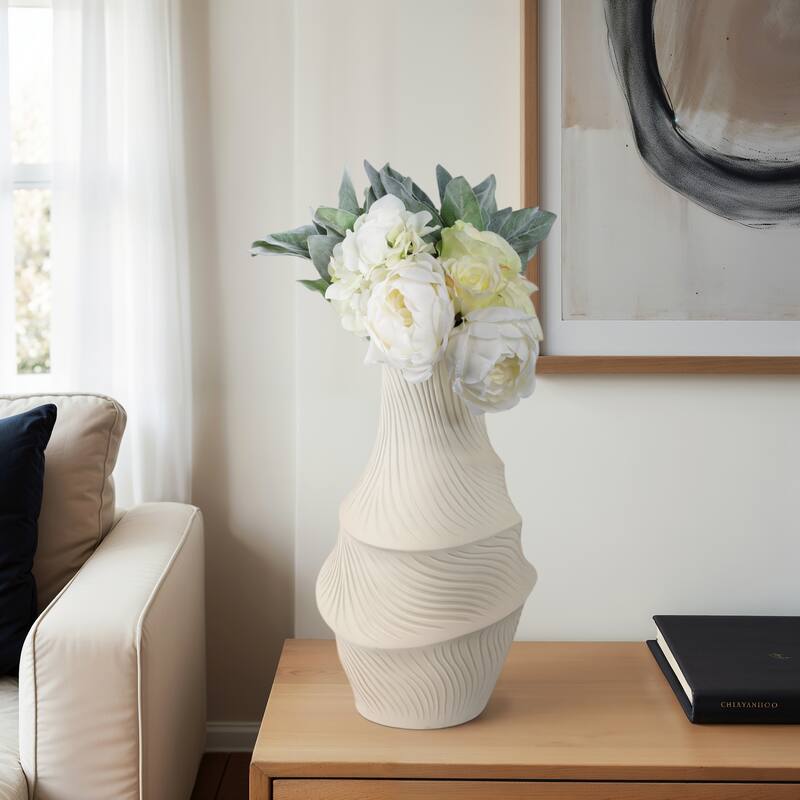 Resin Vase with Sculptural Textured Design and Curved Detailing - 9" x 9" x 16"