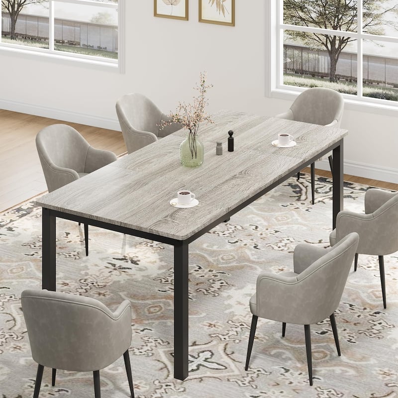 Industrial Dining Table, 71.7" Wooden Dining Table with Metal Legs - Grey