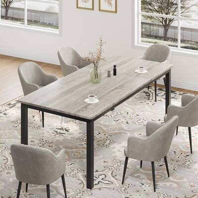 Industrial Dining Table, 71.7" Wooden Dining Table with Metal Legs