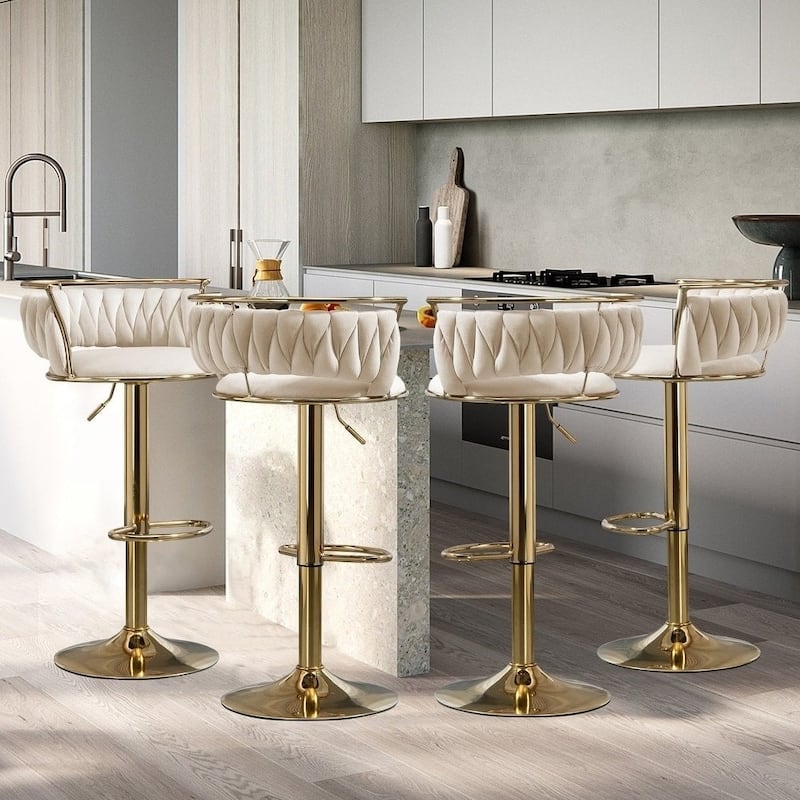 Modern Velvet 26" Adjustable Swivel Bar Stools (Set of 4)