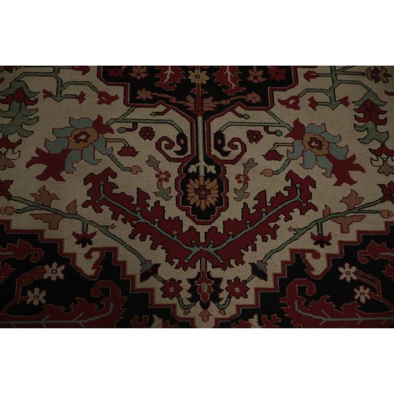 Hand Knotted Oriental 100% Wool Carpet Traditional Geometric Beige & Ivories Sumak Area Rug - 12' 1'' X 9' 1''