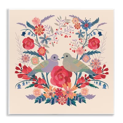 Stupell Symmetrical Folk Flowers & Birds Wall Plaque Art Design By Verbrugge Watercolor