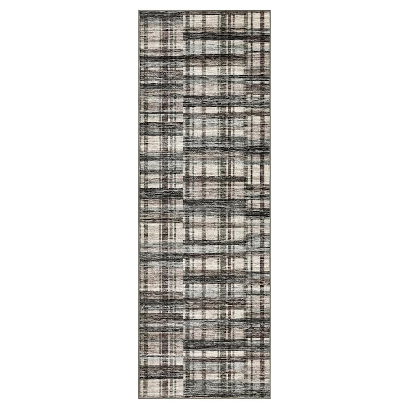 Area Rugs for Living Room Bedroom Modern Geometric Rug Low Pile Non Slip Farmhouse Plaid Carpet