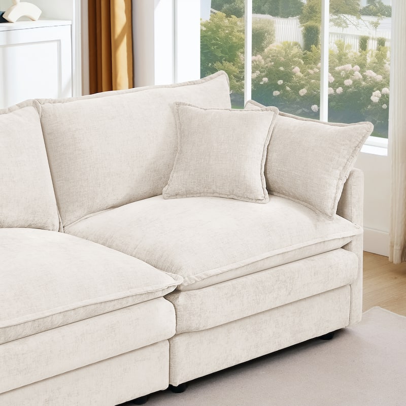 L Shaped Modular Sectional Sofa with Ottoman, Comfy Chenille Upholstered Cloud Couch, 4-Seat Deep Seat Sofa with Pillow