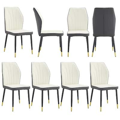 8 Modern Dining Chairs With Stylish Pu Patterned Backrest And Black Metal Legs For Kitchen, Bedroom And Office
