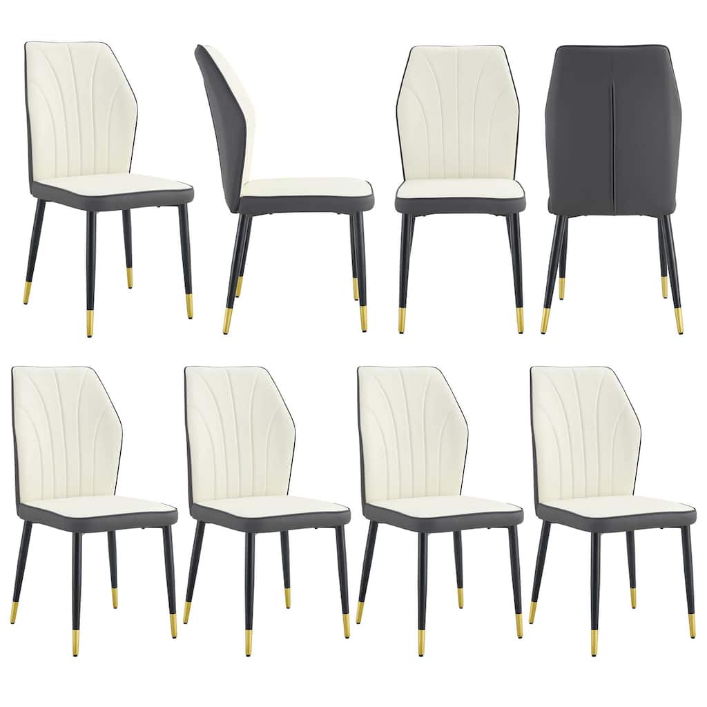 Roomfitters PU Dining Chairs with Patterned Backrest and Black Metal Legs, Upholstered Modern Set of 8 for Dining