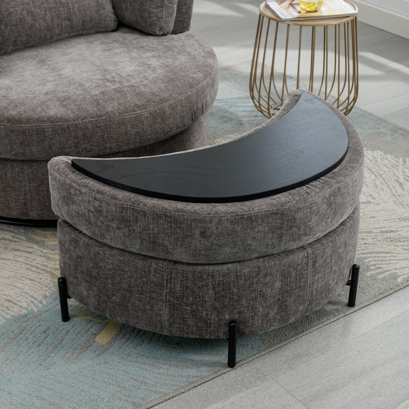 42.2"W Swivel Accent Barrel Chair with Half Crescent Moon Storage Bench