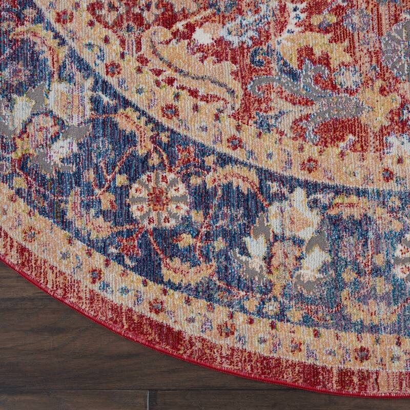 Fekor Power Loomed Distressed Geometric Floral Traditional Non Skid Area Rug By HomeRoots - 72' X '72' X '0.5