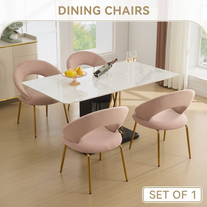 Set of 1 Velvet Fabric Dining Chairs With Curved Backrest and Golden Metal Legs for Kitchen or Dining Room ,Pink