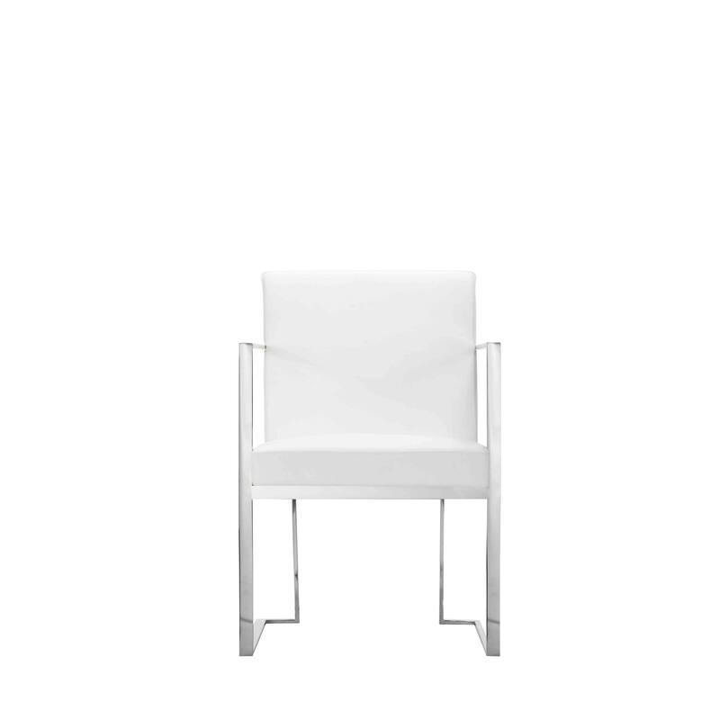Boly 22 Inch Dining Armchair, Chrome Cantilever Steel, White Faux Leather