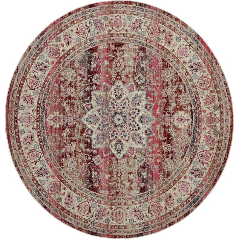 HomeRootsFloral Transitional Round Area Rug - 72' X '72' X '0.5