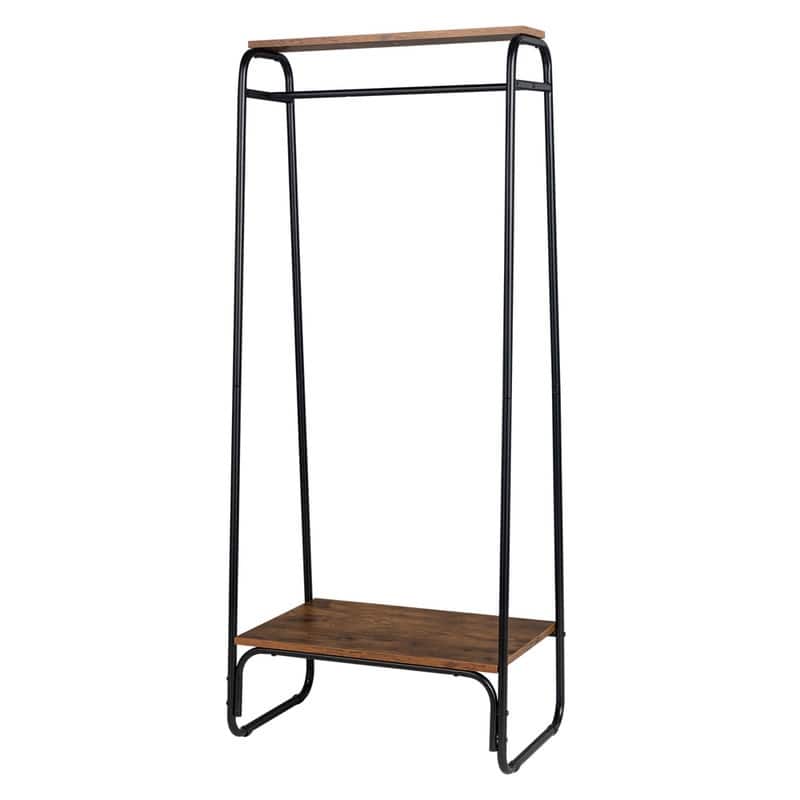 Freestanding Clothing Rack with 2 Wood Shelves - N/A