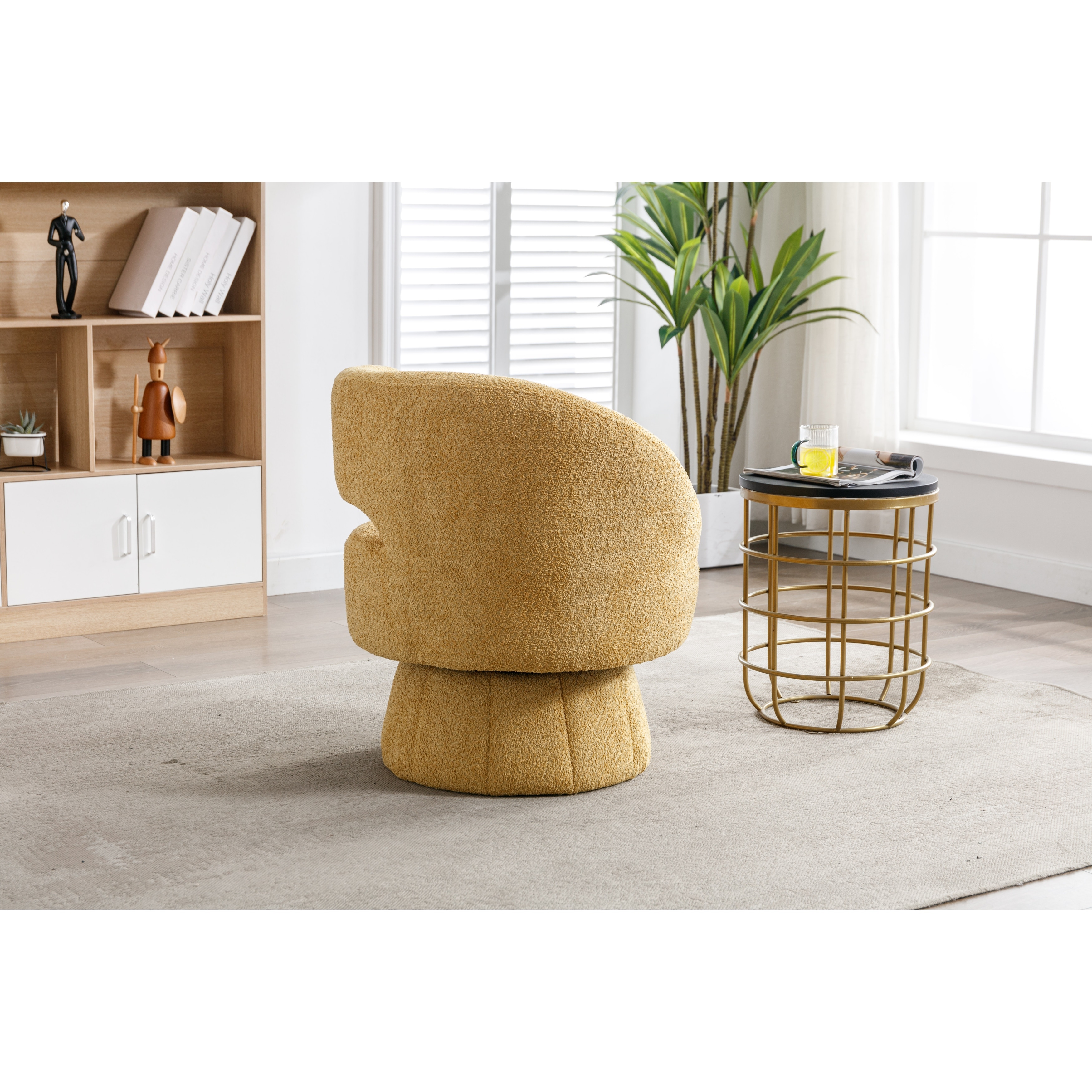 Round Arm Chair with Wide Upholstered Swivel Cuddle Barrel