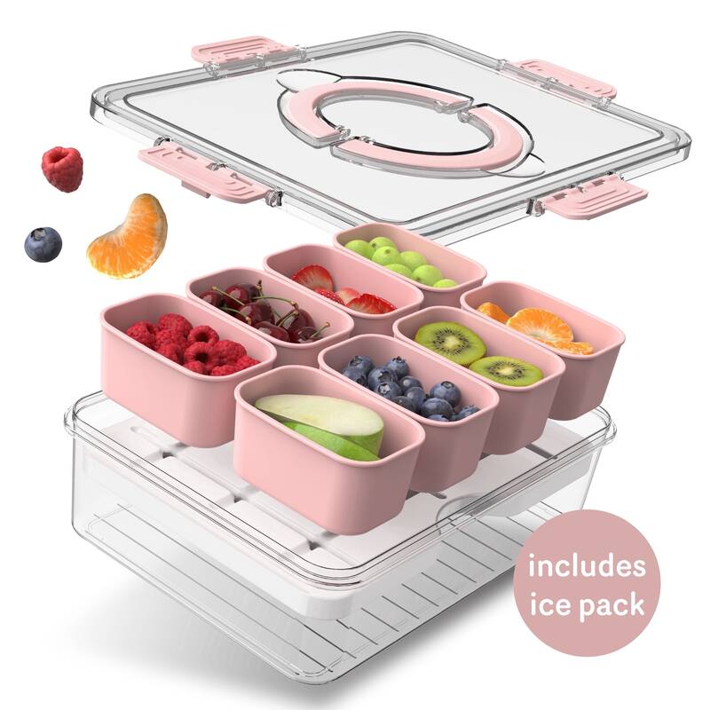 COOK WITH COLOR Snackle Box for Kids Lunch Box and Snack Container - With Ice Pack - Pink With Ice Pack