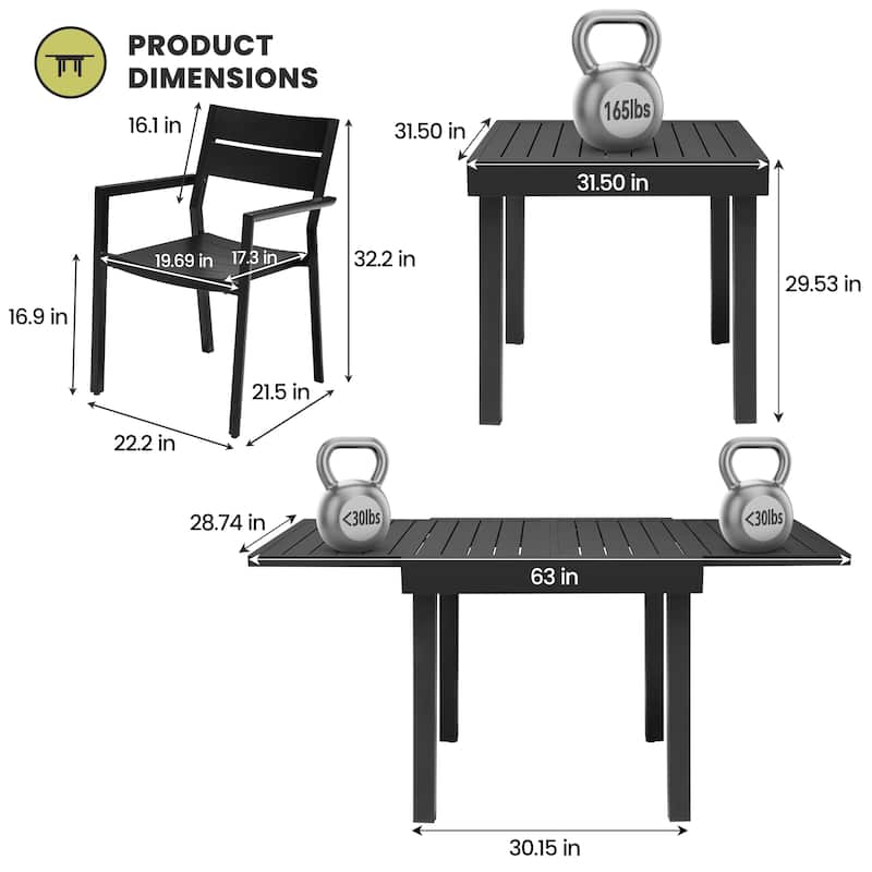 5/7/11 Piece Set Outdoor Dining Set Aluminum Patio Expandable Table with Stackable Chairs