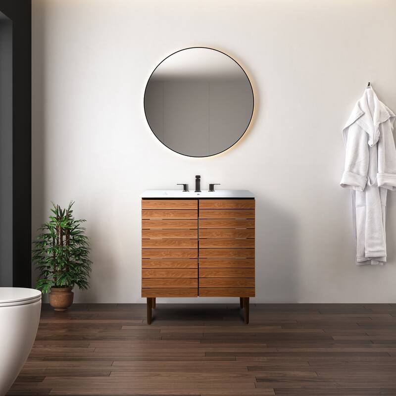Calandre Thick Linear Slat Modern Farmhouse 2-Shelf Bath Vanity Cabinet Only (Sink Basin not Included), by JONATHAN Y