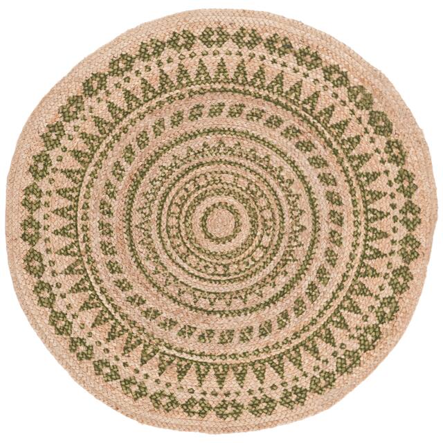 SAFAVIEH Handmade Natural Fiber Valentien Casual Jute Rug - 5' x 5' Round - Green/Natural